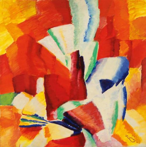 theegoist:František Kupka (Czech, 1871-1957) - Étude Sur Fond Rouge, oil on canvas, 69.50 x 69.50 cm
