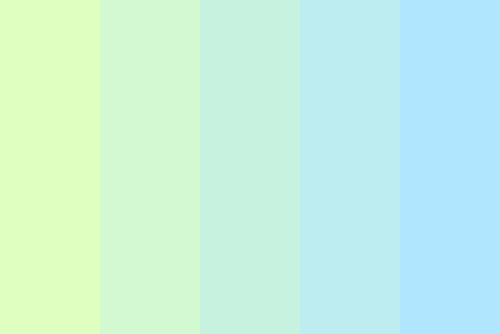 color-palettes:Misting - Submitted by Hoplocats#dfffc0 #d3f9d0 #c6f2df #bdedf0 #b1e6ff