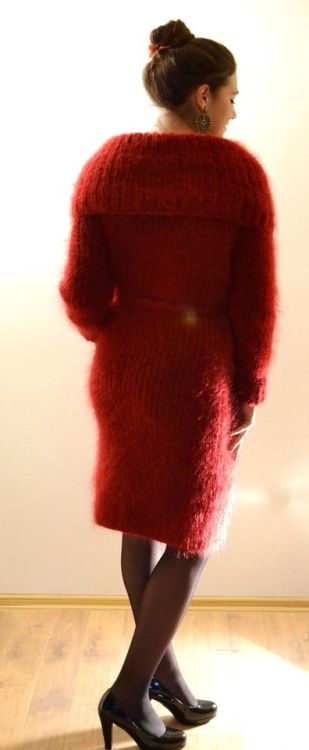 Bun and red sweater dress