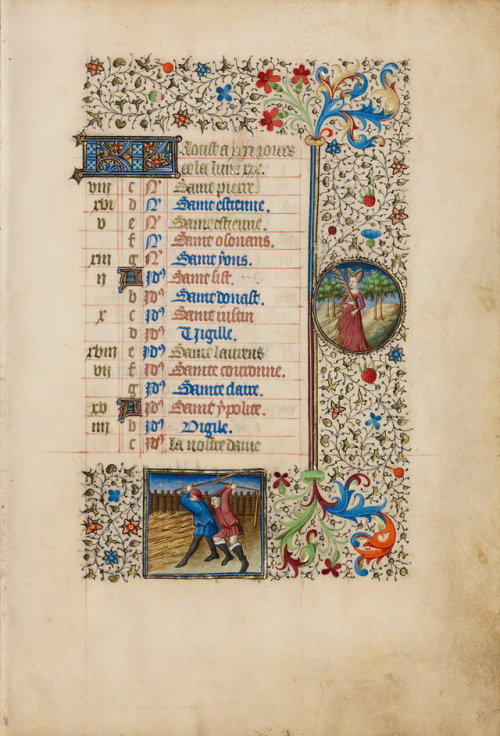 heaveninawildflower: August calendar pages from The Getty. 1) Threshing; Virgo ( Strasbourg, France,