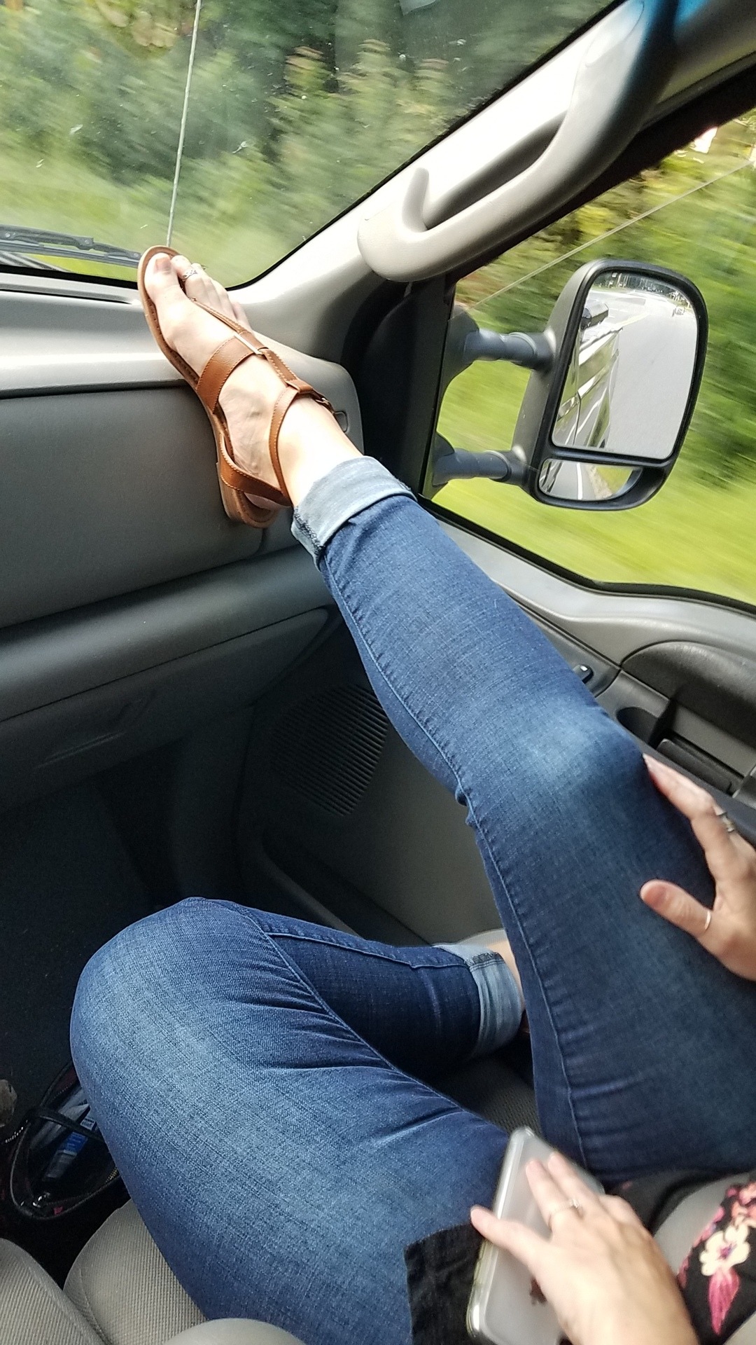 myprettywifesfeet:  My pretty wife looking really cute next to me in the truck.please