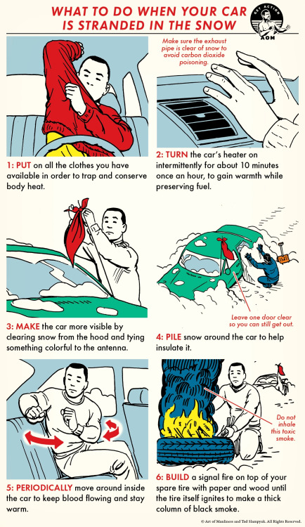 neurodivergent-crow:  nevver: FYI : What to Do When Your Car Is Stranded In the Snow   WOAH WOAH WOAH Stop right there! As a midwesterner I can tell you that doing #4 has literally killed people in my state. Don’t pile snow onto your car unless you