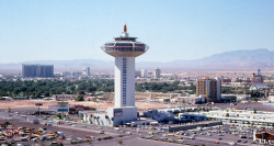 vintagelasvegas:  Landmark. Las Vegas, 1974. The original MGM Grand (now Bally’s) is seen in the distant left. Royal Inn on the right, demolished 2015. Landmark’s 1995 demolition is seen in the film Mars Attacks.  “Kodachrome Slide from my aunt’s