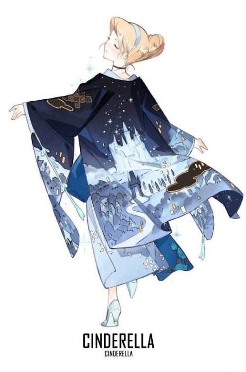 lolita-wardrobe: When #Disney #Princesses Wear #Kimonos #WaLolita (Credits & Artist: @starshadow