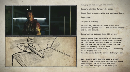 thefilmstage:A script-to-storyboard-to-film comparison for Coens’ No Country For Old Men. Watch it