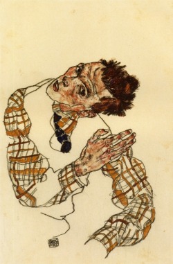 artist-schiele:  Self Portrait with Checkered