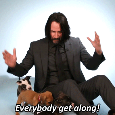 pajamasecrets: Keanu Reeves playing with puppies!