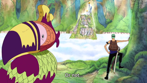 bartolomeo-the-cannibal:Zoro’s spent most of Skypiea busy fighting animals and getting lost. 