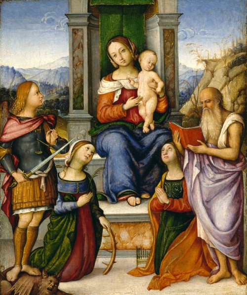 Girolamo Marchesi (1480 - 1550) - The Virgin and Child Enthroned with Saints.