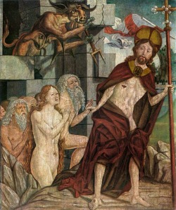 tormented-spirituality:  Christ in Limbo 1460s by Friedrich Pacher active 1470-1480