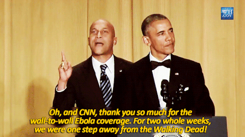 sandandglass:President Obama with his anger translator at the 2015 White House Correspondents’ Dinne