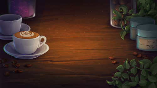 All of the backgrounds I made for my NaNoReNo game, Monster Café! Plus a few variations that weren’t