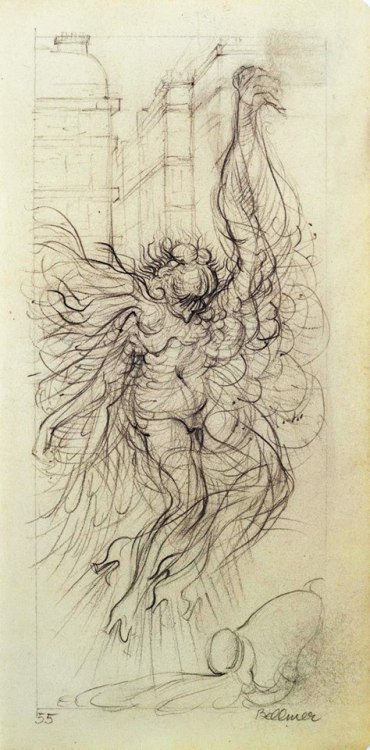 blackpaint20:Hans Bellmer (1902-1975)  Study for Voluptuous Angel, drawing 1955