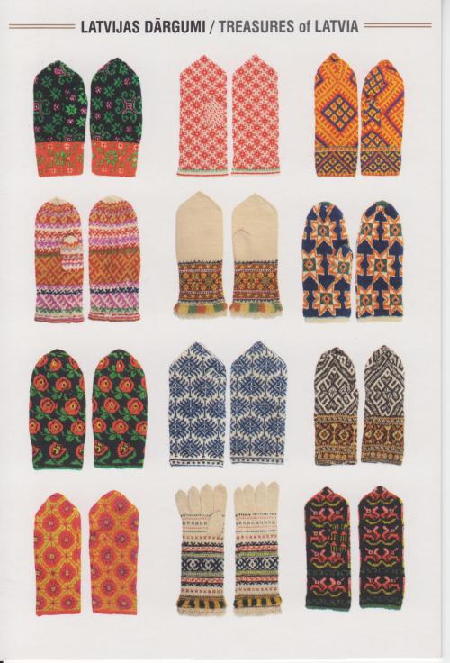 kritseldis:Postcard from National History Museum of Latvia, showing knitted mittens from 19th centur