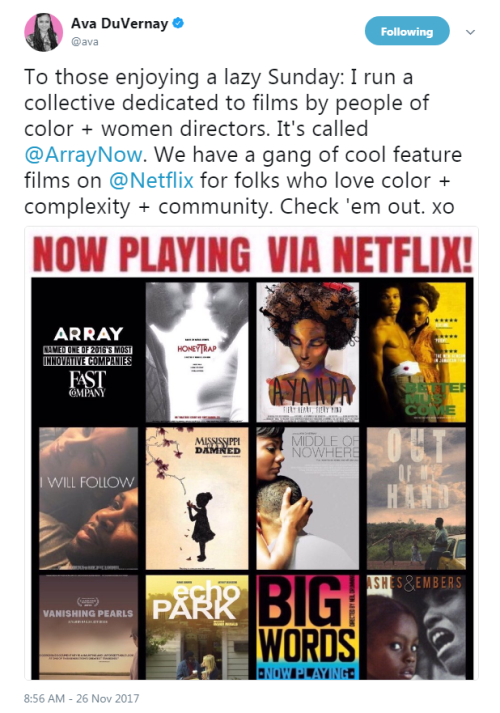 “To those enjoying a lazy Sunday: I run a collective dedicated to films by people of color + women d