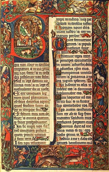 Peterborough Psalter, Opening of Psalm 1, 14th century. Bibliothéque Royal, Brussels, BelgiumSource