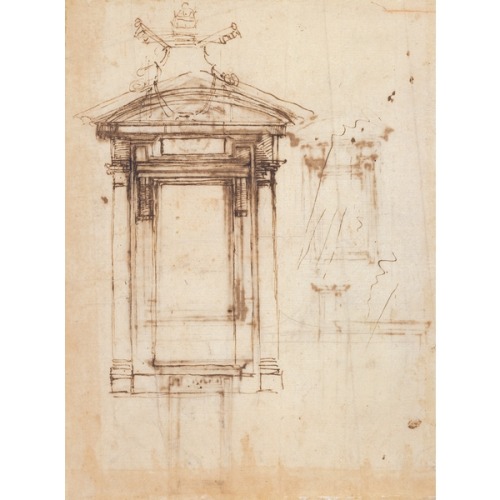 Design for Laurentian library doors and an external window, 1526, Michelangelo BuonarrotiMedium: ink