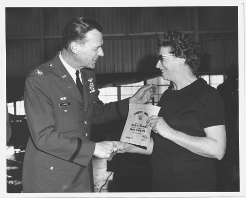 Martha Merriman, Property Book Officer in the Supply Section of the Army Aviation Test Activity gets