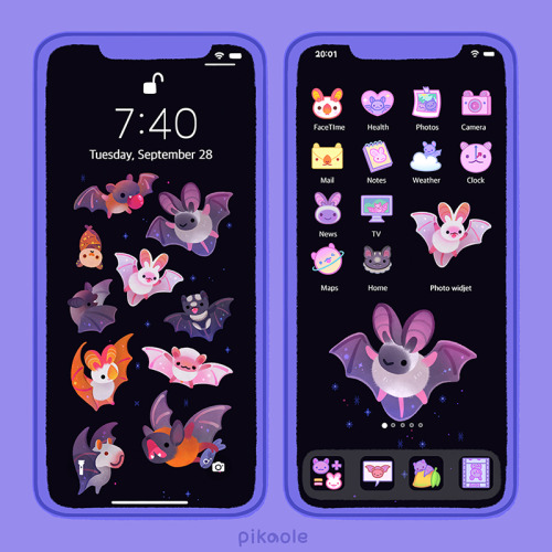 pikaole:Bat icon/wallpaper pack (iOS, desktop) for patreonGalaxy themes / Line themes 