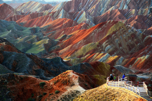 Danxia Landforms, ChinaThese colorful rock formations are the result of red sandstone and mineral de