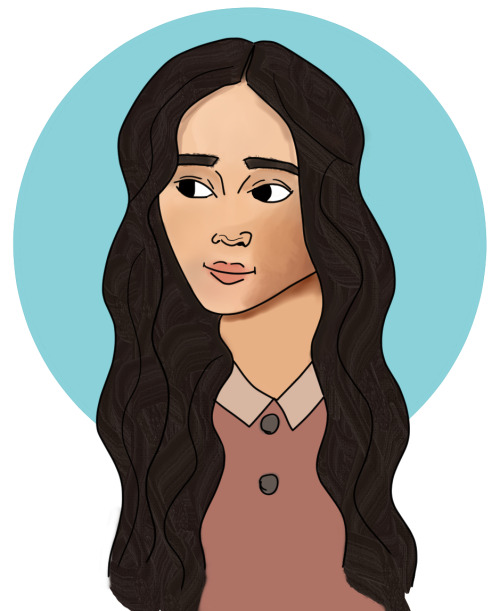 [image description: a digital drawing of olivia rodrigo from the chest up. She has light skin and lo