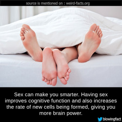 mindblowingfactz:   Sex can make you smarter. Having sex improves cognitive function and also increases the rate of new cells being formed, giving you more brain power. source image via glamourmagazine 