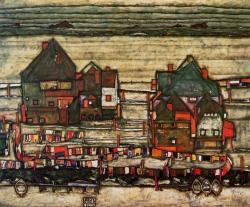 artist-schiele:  Houses with Laundry (Seeburg), Egon SchieleMedium: oil,canvas