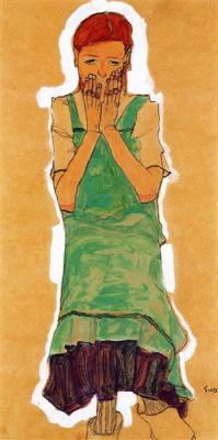 egonschiele-art:    Girl with Green Pinafore (1910)   Egon Schiele   