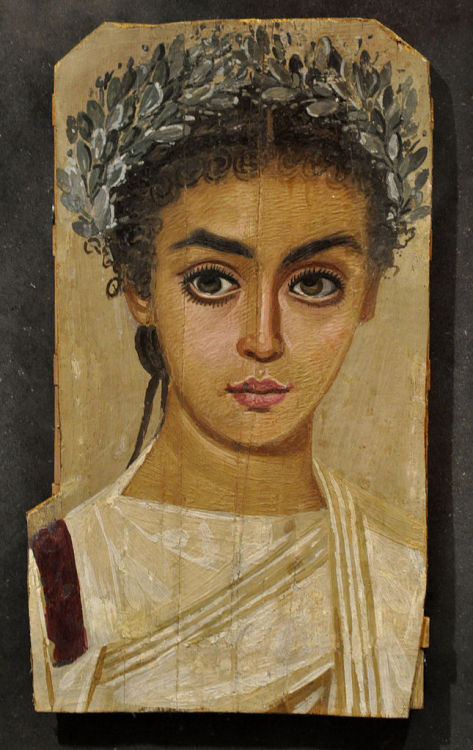 wolfhalden: Mummy Portrait of a Girl - Roman Egypt 120-150 AD; Wax colors (encaustic) on sycamore wo