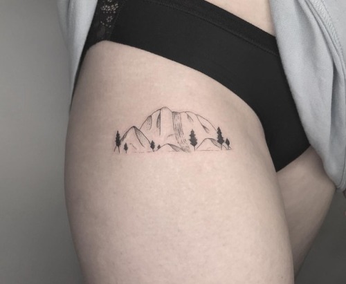 Simple mountains &amp; waterfall for Emma today ✨ thanks again! . . . . . #mountaintattoo #mountain