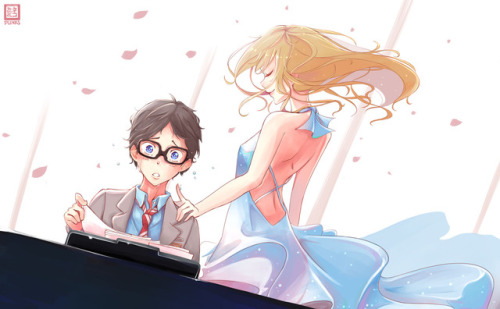 thetangles:★ nekomimipunks | 四月は君の嘘 ☆ ⊳ kousei and kaori (your lie in april) ✔ republished w/permiss