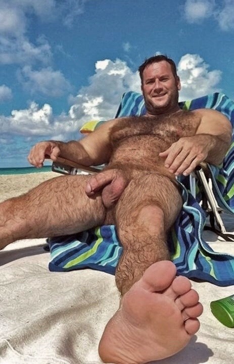 hairychest3:  Dad and son getting some sun.    “C'mon, son, no one’s around.