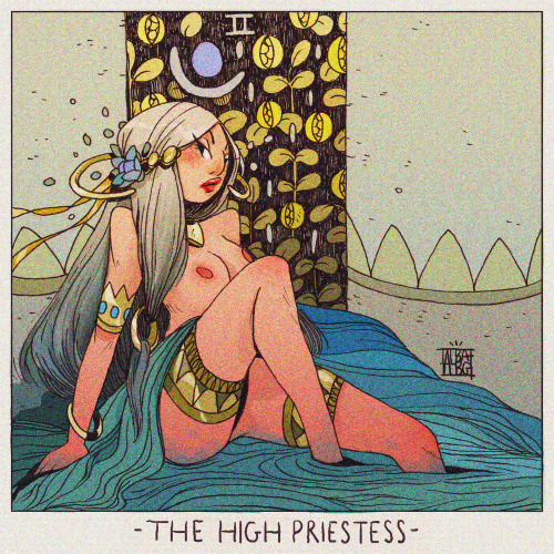 comparativetarot: The High Priestess. Art by Alba Ballesta González, from White Numen: A Sacr