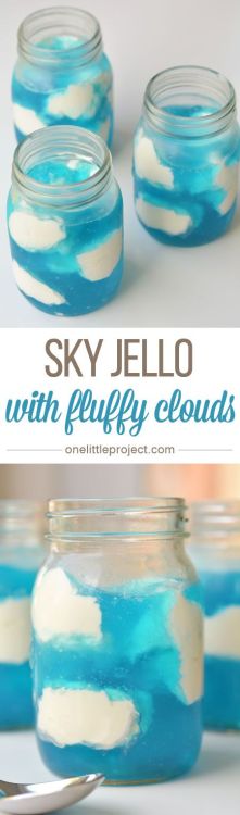 DIY Blue Sky Jello with CloudsAll you need to make this Summery Blue Sky Jello with Fluffy Clouds is