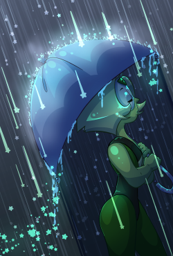 kyosplosion: i did a piece for the @logdatezine2016 ! i love love loved the association of peridot and rain from when it rains, so that’s what i drew. i’d also been listening to a lot of lune and i hate to tell you from deemo, so i got inspired