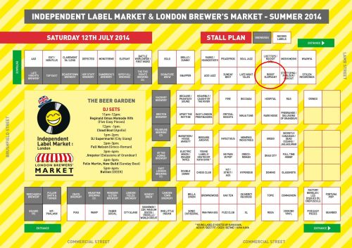 It’s Independent Label Market tomorrow - Saturday July 12th!
See the stall plan above - we are nicely nestled between friends in the upper right corner, not too far away from the beer (important!). Also we will be joined in last minute by Small but...