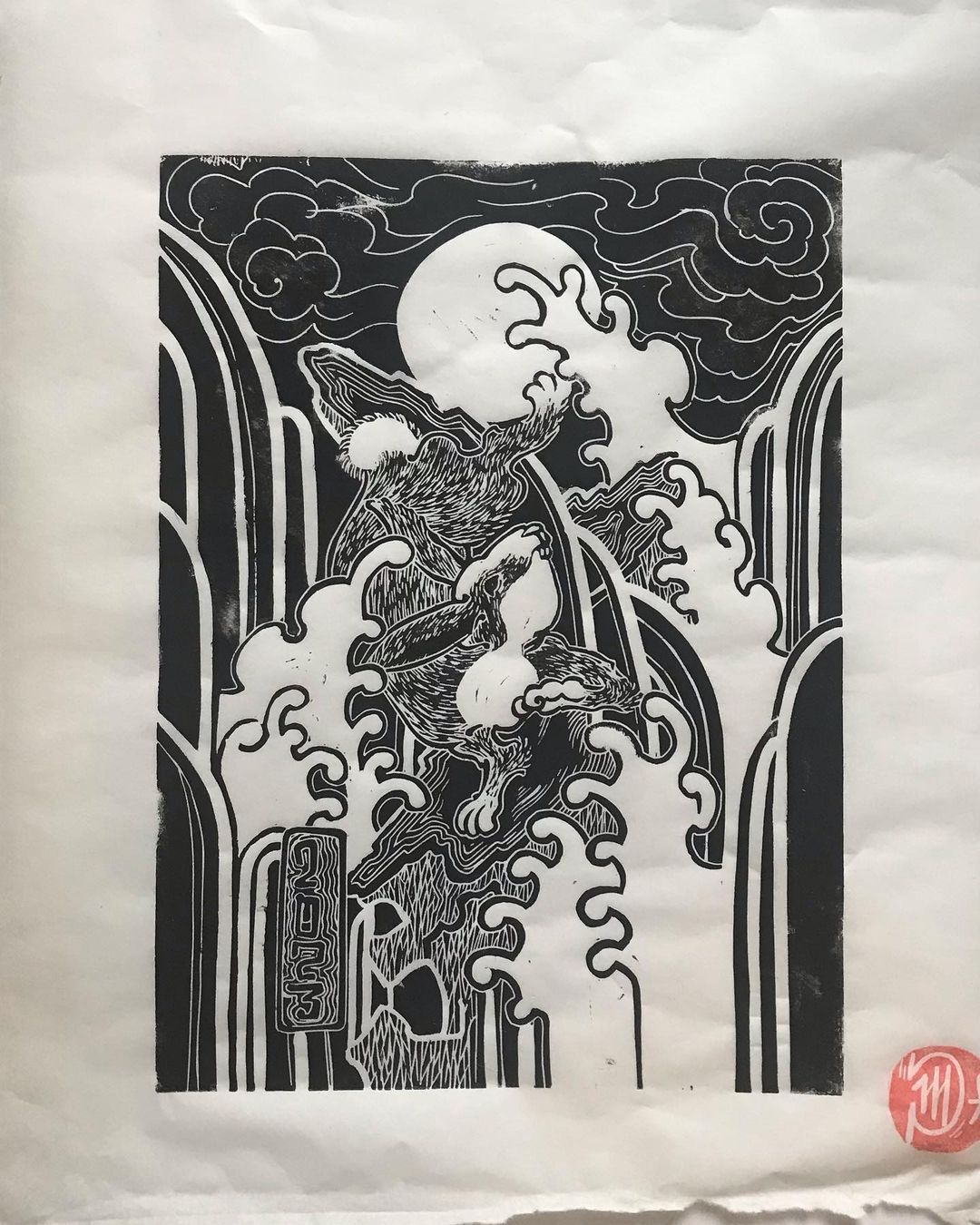 Linoprint, 30x50 cm
#rabbit #waterrabbit #linocut #linoprint #yearoftherabbit #lunarnewyear (hier: „Brust oder Keule" Tattoo & Piercing- Berlin)
https://www.instagram.com/p/Cn9Do3_rT8I/?igshid=NGJjMDIxMWI=