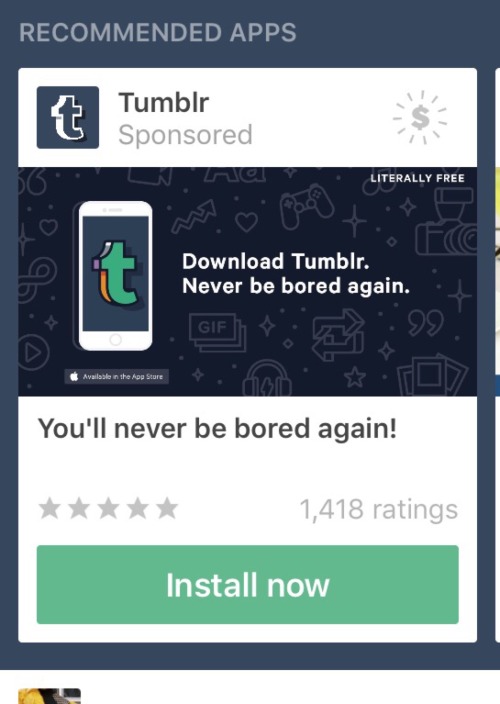 platypus-in-a-bottle: walrusguy: emigration: why is tumblr recommending themselves on their own app&