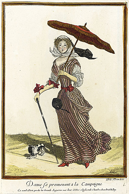 “Dame se Promenant a la Campaigne” from “Recueil des modes de la cour de France&rd