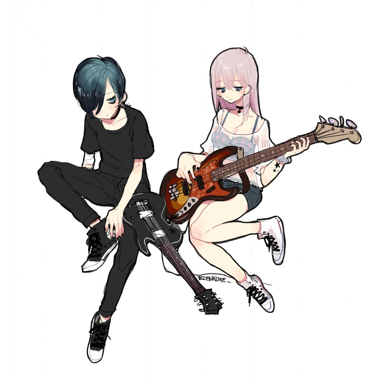 sawasumisumire:  doodle EMOcore Miku and casual Luka again