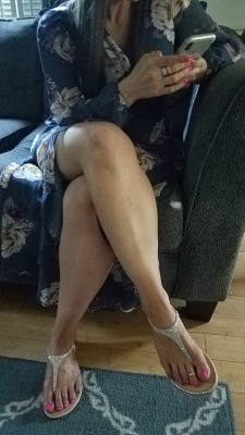 myprettywifesfeet:  A casual pic of her looking really pretty in her dress after work.please comment