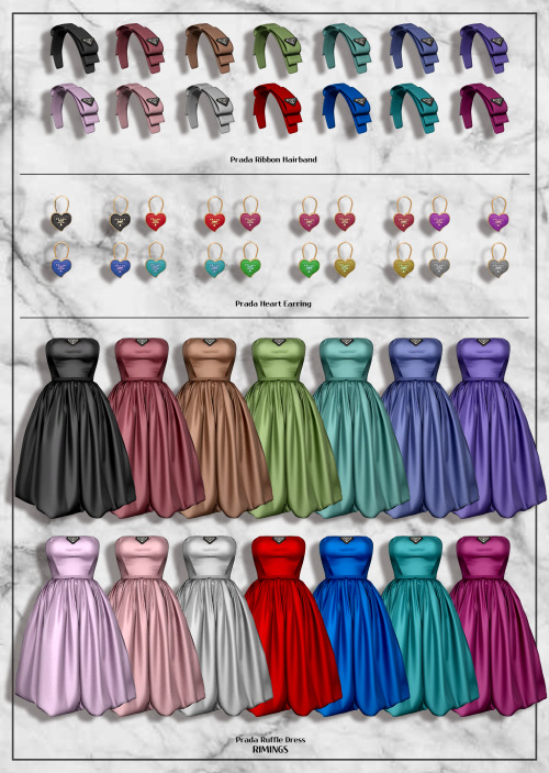 [RIMINGS] Prada Dress &amp; Acc Set- FULL BODY / HAT / EARRING- NEW MESH- ALL LODS- NORMAL MAP- 