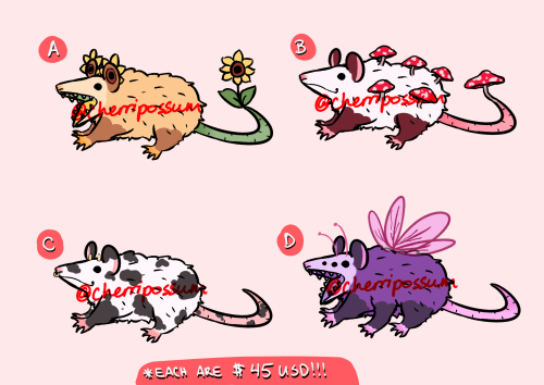 Opossum adopts (batch 2) are up for sale! BATCH 1 HERE!!!A) Sunflower OpossumB) Mushroom OpossumC) C