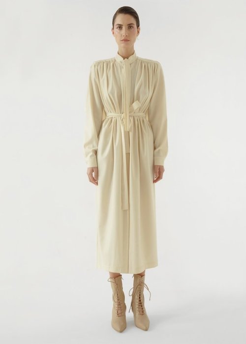 Ivory Open Back Belted Cape Dress by Materiel Tbilisi