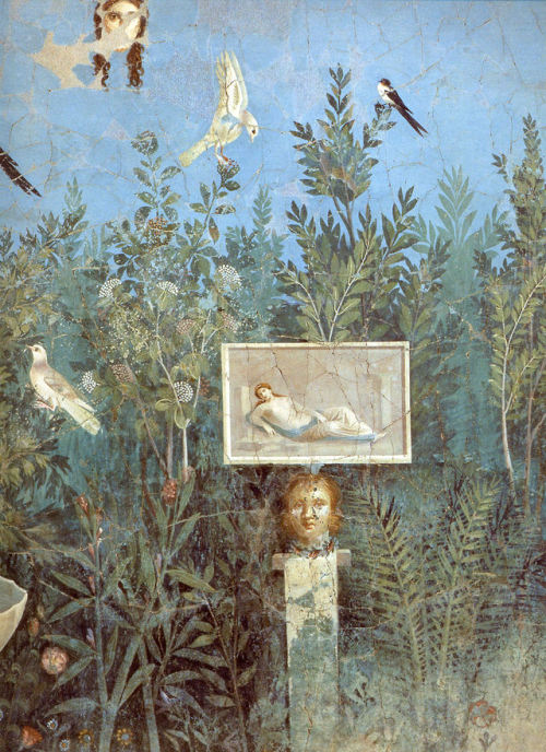 wtxch: Detail from a fresco in the Garden Room (30-35 AD) House of the Golden Bracelet,Pompeii