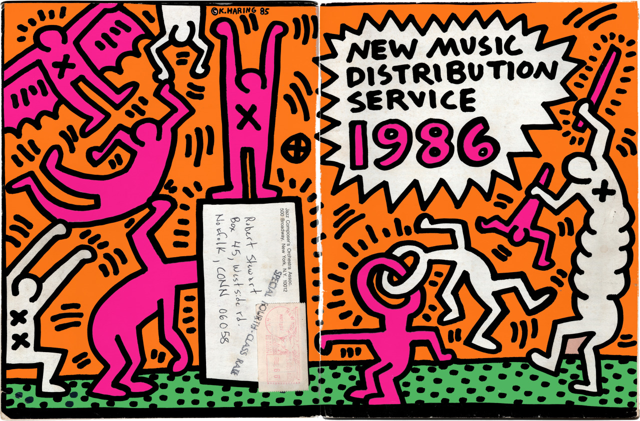 New Music Distribution Catalog 1986, cover painted by Keith Haring
Working for the New Music Distribution Service
New York City 1974-1975 My time working for Carla Bley and Michael Mantler was one of the clear highlights of my early working life....