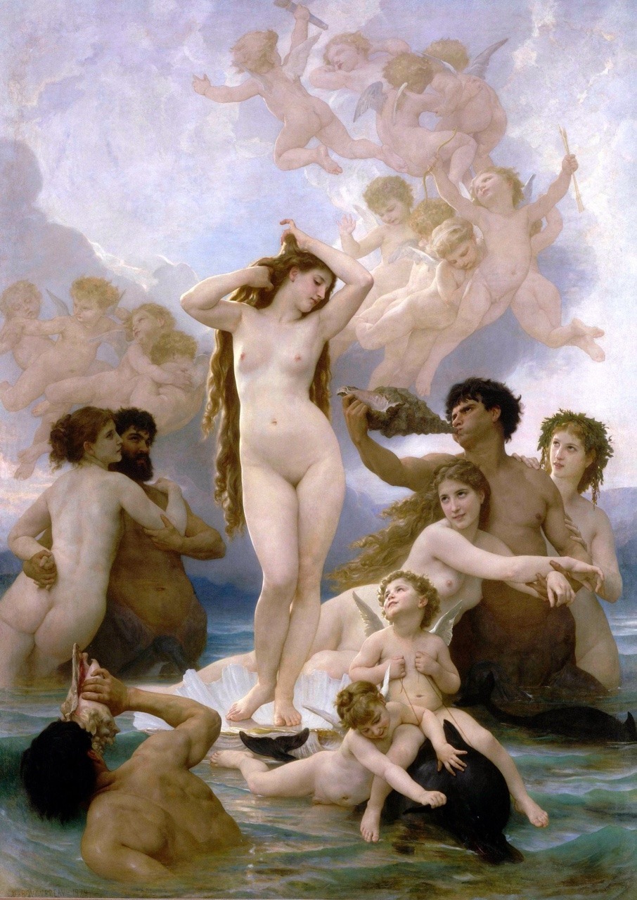 neguinhxx:Birth of Venus (1879) - William Bouguereau, 1825-1905.  /  The Birth of Venus (2019). Version edit by  @laitdecocostudio.  for new Collection 2019. 