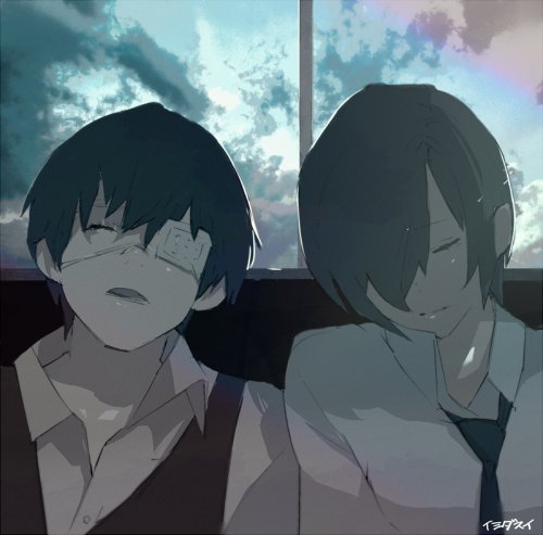coromoor:  Kaneki and Touka from Ishida’s Twitter [x]    ねえ僕にはもう　忘れたいこと　忘れたいことがあるよ