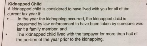 criminalwisdom: When your child was kidnapped and you are still trying to get a tax credit (Via)