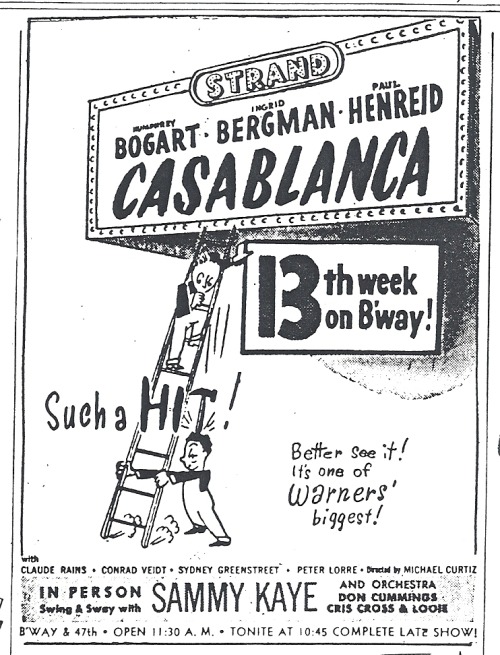 Better see it! It’s one of Warners’ biggest! CASABLANCA newspaper ad